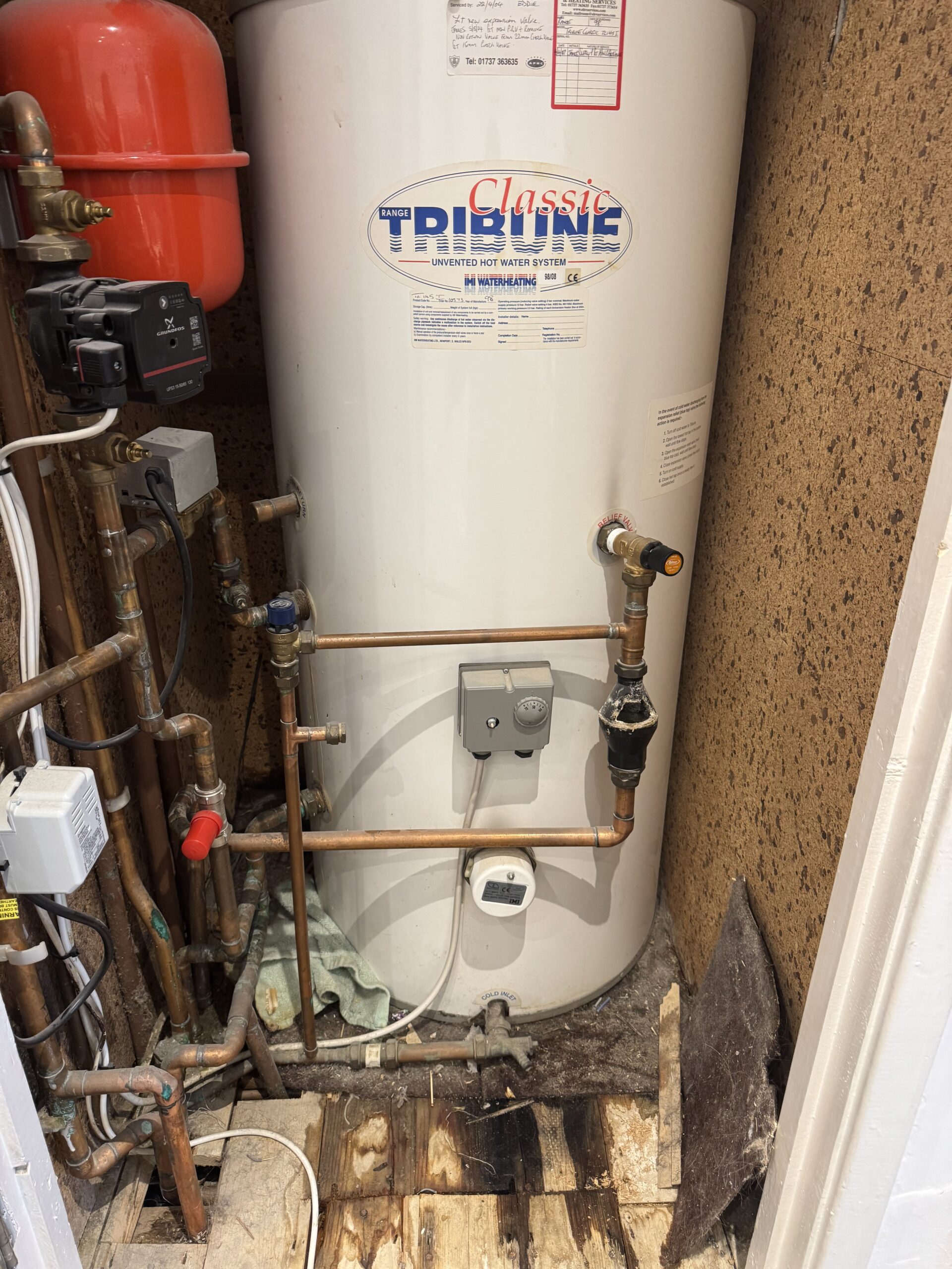 Hot water cylinder with copper pipework — central heating